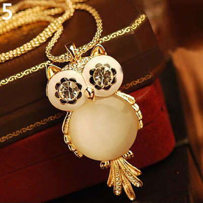 

Women Fashion Sweater Chain Necklace Rhinestone Cat Swan Owl Pendant Jewelry Gift