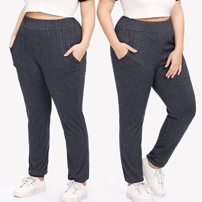

Gobestart Fashion Womens Plus Size Pocket Elastic Waist Solid Casual Loose Leggings Pants