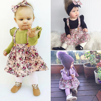 

Sweet Toddler Baby Girls Floral Princess Bib Strap Skirt Dress Outfits