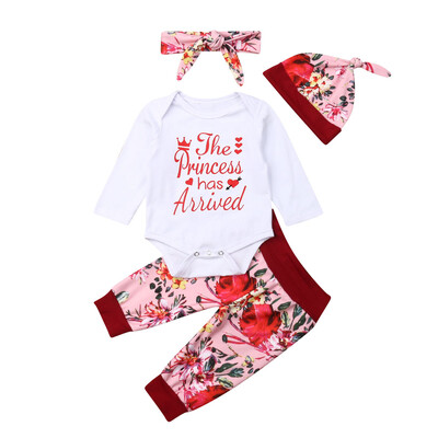 

4PCS Infant Baby Girl Romper Princess Tops Jumpsuit Pants Headband Outfit ClotheS