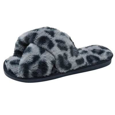 

Rose Women Warm Leopard Plush Soft Slippers Indoors Anti-slip Floor Bedroom Shoes