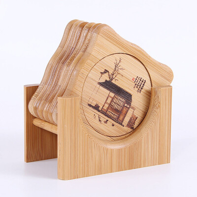 

Tea Coaster Anti-skid Bamboo Tea Ceremony Coffee Insulation Mat Six-piece Suit