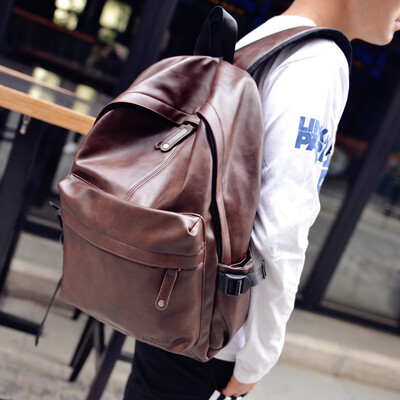 

Male Bag Korean Edition College Students Campus Fashion Bookbag PU Leather Couple Shoulder Bag Leisure Travel Computer Backpack