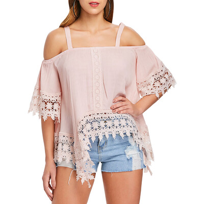 

Cold Shoulder Lace Applique Blouse