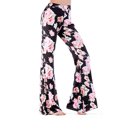 

Fashion Women Elastic Waist Floral Printing Causal Wide Leg Loose Trousers Pants