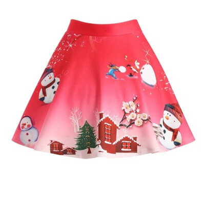 

Roseonmyhand Women Christmas Santa 3D Print Flare Elastic High Waist Cosplay Ball Gown Skirt