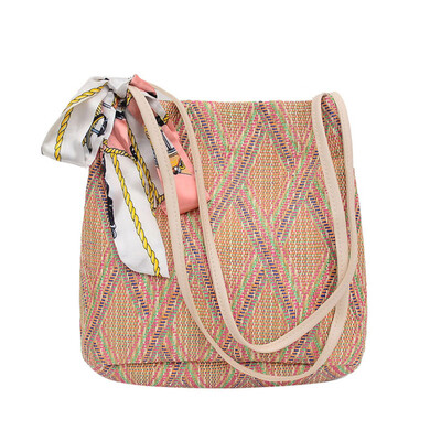 

Women Straw Bag For Girl Scarves Rattan Woven Shoulder Messenger Bags Summer Beach Handbag Lady Tote T10