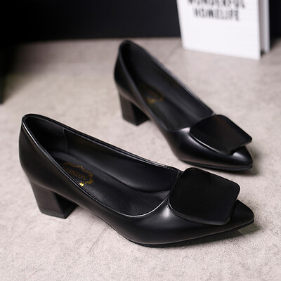 

2019 Korean version of the new spring&autumn single shoes ladies shallow mouth pointed thick heel high heels womens medium he