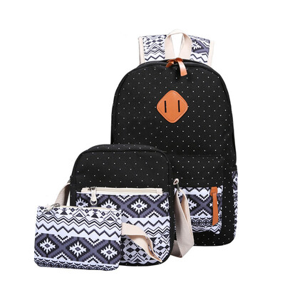 

Women Girl New Ethnic Style Printing Bag Set Canvas Backpack Laptop School Shoulder Crossbody Bag Canvas Handbag Travel Book Bag