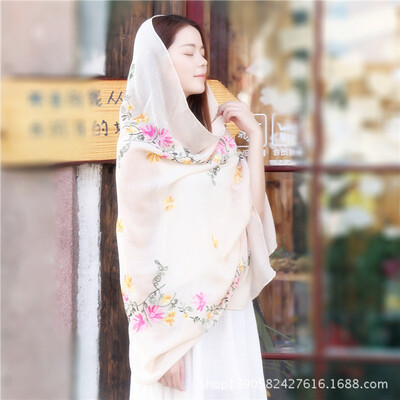 

New Nepal retro national wind embroidered cotton&linen scarf sunscreen shawl Lijiang flower embroidery scarves