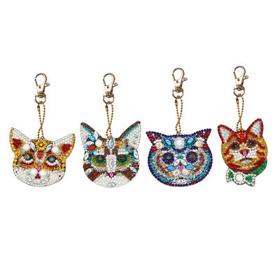 

4pcs DIY Diamond Painting Keychain Special-shaped Full Drill Cat Ornament