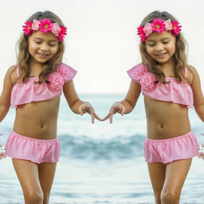 

2PCS Cute Baby Girl Summer Flower Bikini Set Tutu Swimwear Swimsuit Bathing Suit