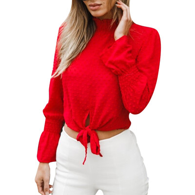 

Summer Tops Women Short Top Female Long Sleeve High Collar Sexy T Shirt Womens Leopard Print Bandage 5 Colors