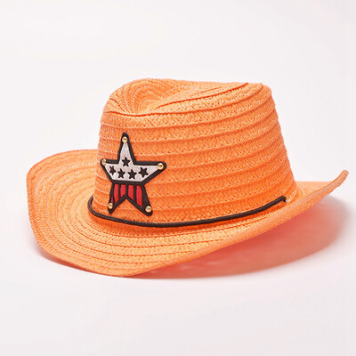 

Fashion Lovely Boy Girl Kids Children Child Straw Beach Hats Five-Pointed Star Pattern Cowboy Sun Hat