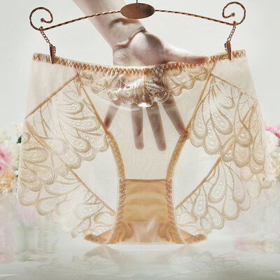 

Women Elastic Sexy Briefs See-through Lace Middle Waist Soft Breathable Knickers