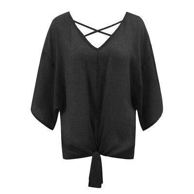 

Womens T Shirts Bat Sleeves Female T-Shirt V-neck Knotted Tops Summer Autumn T Shirts