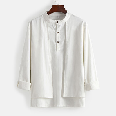 

Toponeto Fashion Mens Season Button Casual Stand Collor 100 Cotton Shirt Top Blouse
