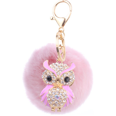

Car Keychain Handmade Cute Creative Plush Owl Rex Rabbit Hairball Crystal Rhinestone Jewelry Bag Pendant
