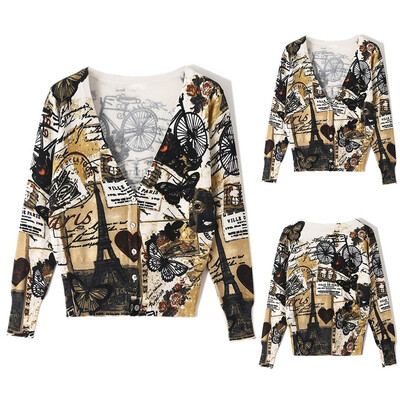 

〖Follure〗Women 2019 Autumn Winter Casual Graffiti Print Long Sleeve Sweater Cardigan