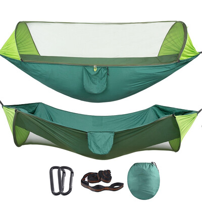 

Double Camping Hammock with Mosquito Bug Net Tree Straps&Carabiners Easy Assembly Portable Parachute Nylon Hammock
