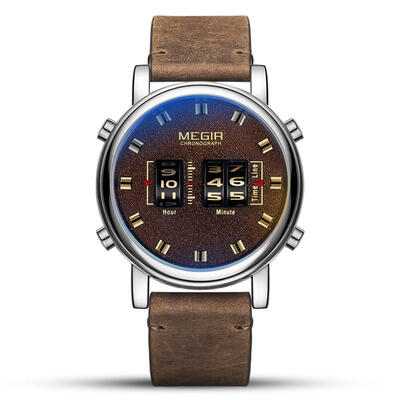 

MEGIR Roller Quartz Wristwatch Mens Business Watch With Leather Strap