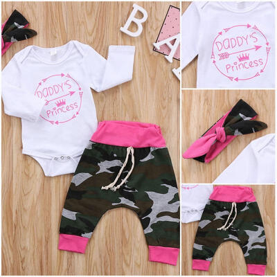 

Newborn Girls Tops Romper Camouflage Leggings Pants 3pcs Outfit Clothes Set