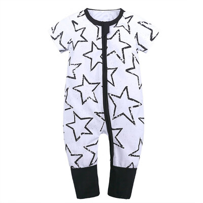 

Infant Girls Cotton Spring Summer Zipper Romper Short Sleeves Cartoon Print Climb Soft Jumpsuit for 0-24 months