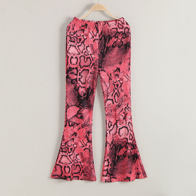 

Tailored Women Slim High Waist Trousers Sexy Snake Print Bell Bottom Flared Pants