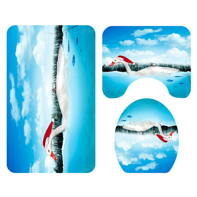 

Siaonvr Santa Christmas Print Toilet Bathroom Mat And Shower Curtain Four-Piece Set