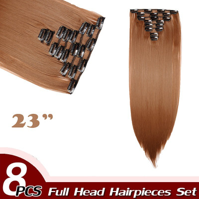 

Full Head Clip Synthetic in Hair Extensions 8 Piece 18 Clips Hairpiece Long Wave Curly Straight for Women