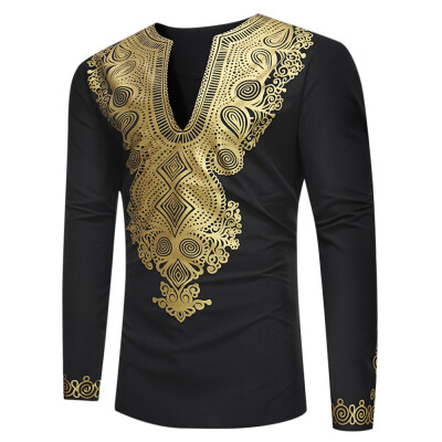 

V-neck Collar Ethnic Style Printing Shirt Men Top