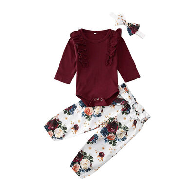 

Newborn Infant Baby Girl Tops Romper Floral Pants Headband Outfits Clothes