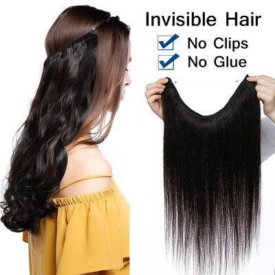 

16182022 Inches One Piece Straight Remy Human Hair Miracle Secret Invisible Wire Hair Extensions - No Clip No Glue