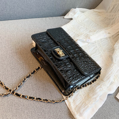 

Tailored Fashion Women Single Shoulder Small Square Bag Alligator Texture Zipper Bag