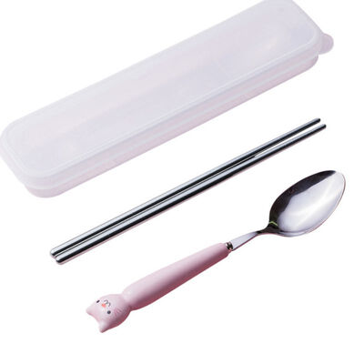 

Portable 3pcs Stainless Steel Cutlery Cartoon Set Cute Animal Fork Dinner Children Dinnerware Set Tableware Case Kit