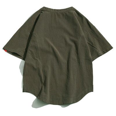 

Toponeto Mens Linen Short Sleeve Solid Color Crew Neck Loose Casual T Shirt Blouse