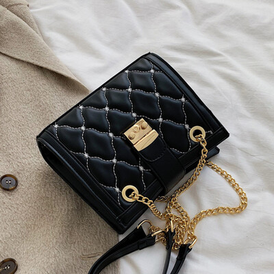 

Foreign style Lingge bag female 2019 new Korean fashion Joker chain shoulder slung small square bag