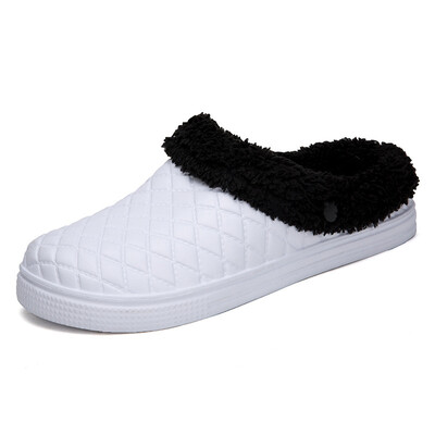 

Mens Cozy Fuzzy Wool Fleece PU Upper Slippers Slip On Clog Winter House Shoes Indoor&Outdoor