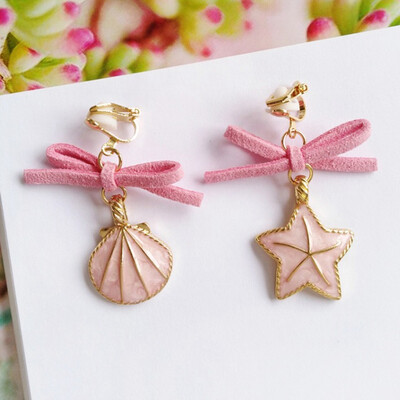 

1 Pair Ear Clip Hook Earrings Starfish Shell Drop Bow-knot Dangle Women Jewelry