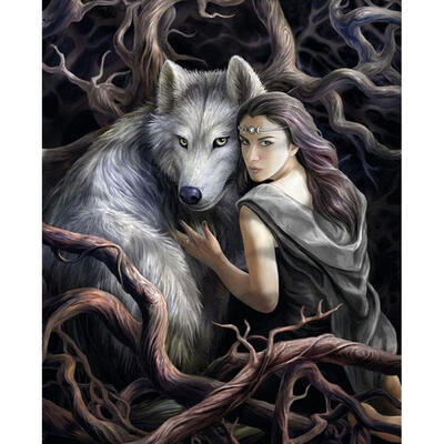 

5D DIY Full Drill Diamond Painting Wolf Girl Cross Stitch Embroidery Mosaic