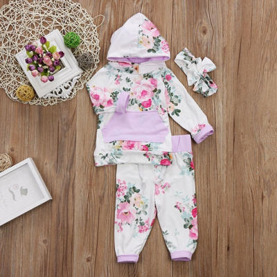 

Cute Newborn Baby Girls Floral Hooded Tops Pants 2Pcs Outfits Set Clothes