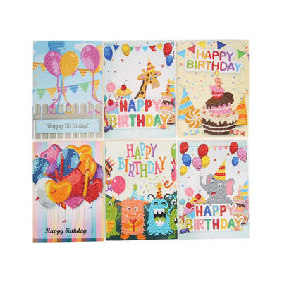 

6pcs Cartoon Greeting Cards DIY Diamond Painting Birthday Postcards Craft