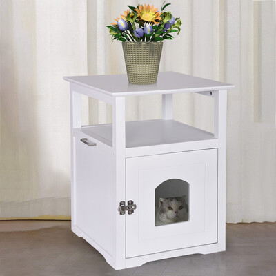 

Gobestart Decorative Cat House Side Table Pet Nightstand Crate Cat Litter Box Enclosures