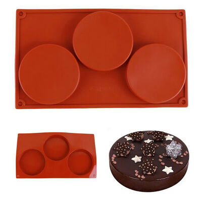

3 Cavity Large Disc Round Silicone Mould Soap Cookies Bakeware Cake Pan Tray