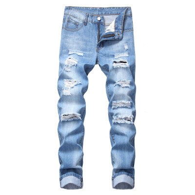 

Gobestart Mens Fashion Slim Fit Personality straightl Casual Ripped Jeans Denim Pants