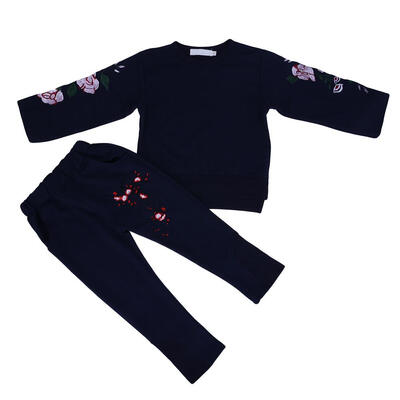 

2pcsSet Girls Children Flower-Embroided Casual Autumn TopPants