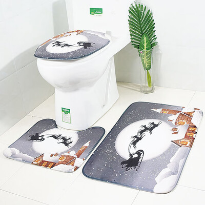 

〖Follure〗Christmas Print Toilet Bathroom Mat Three-Piece Floor Mat Carpet Set