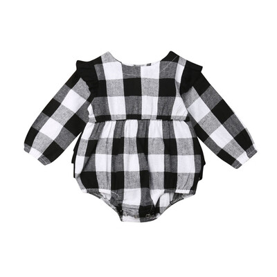 

Newborn Baby Kids Girls Plaid Clothes Ruffle Long Sleeve Romper Jumpsuit Outfit