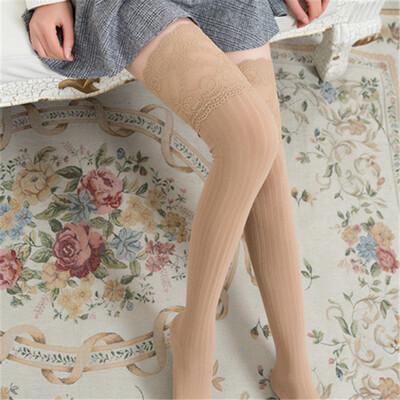 

Womens Thigh High Over The Knee Lace Stitching Socks Sexy Ladies Long Stockings