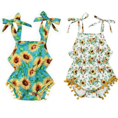 

US Infant Baby Girl Dasiy Sunflower Floral Strap Romper Summer Outfit Clothes SE